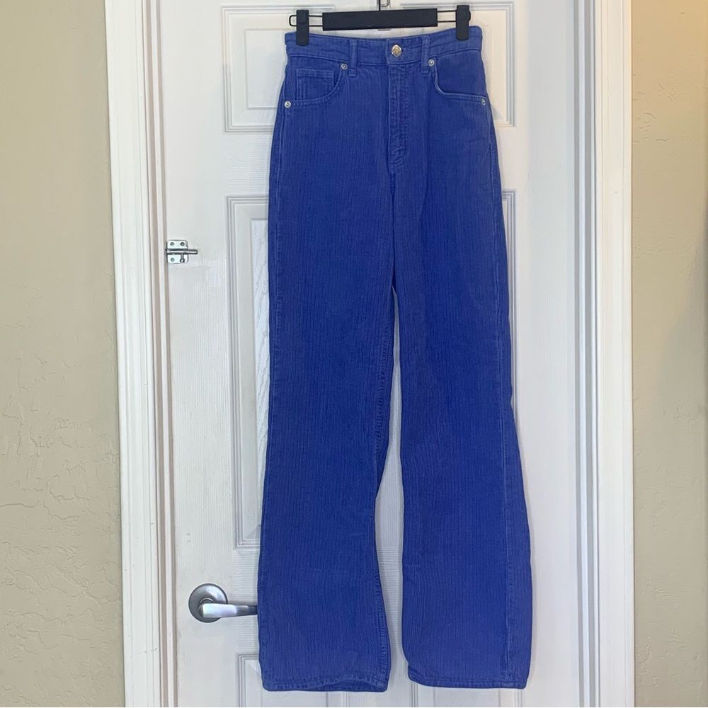Zara Blue Corduroy High Rise Wide Leg Pants Size 2